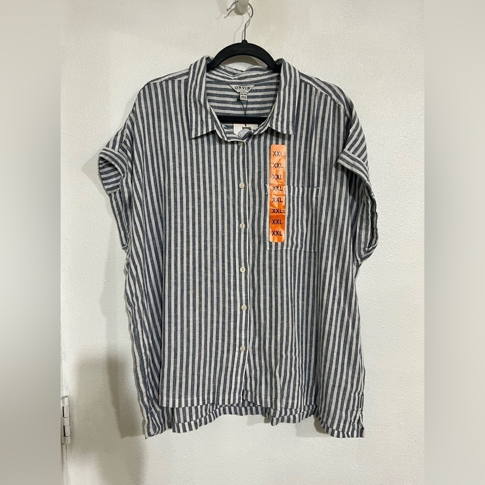 ORVIS XXL striped NWOT linen blend tunic top plus size woman